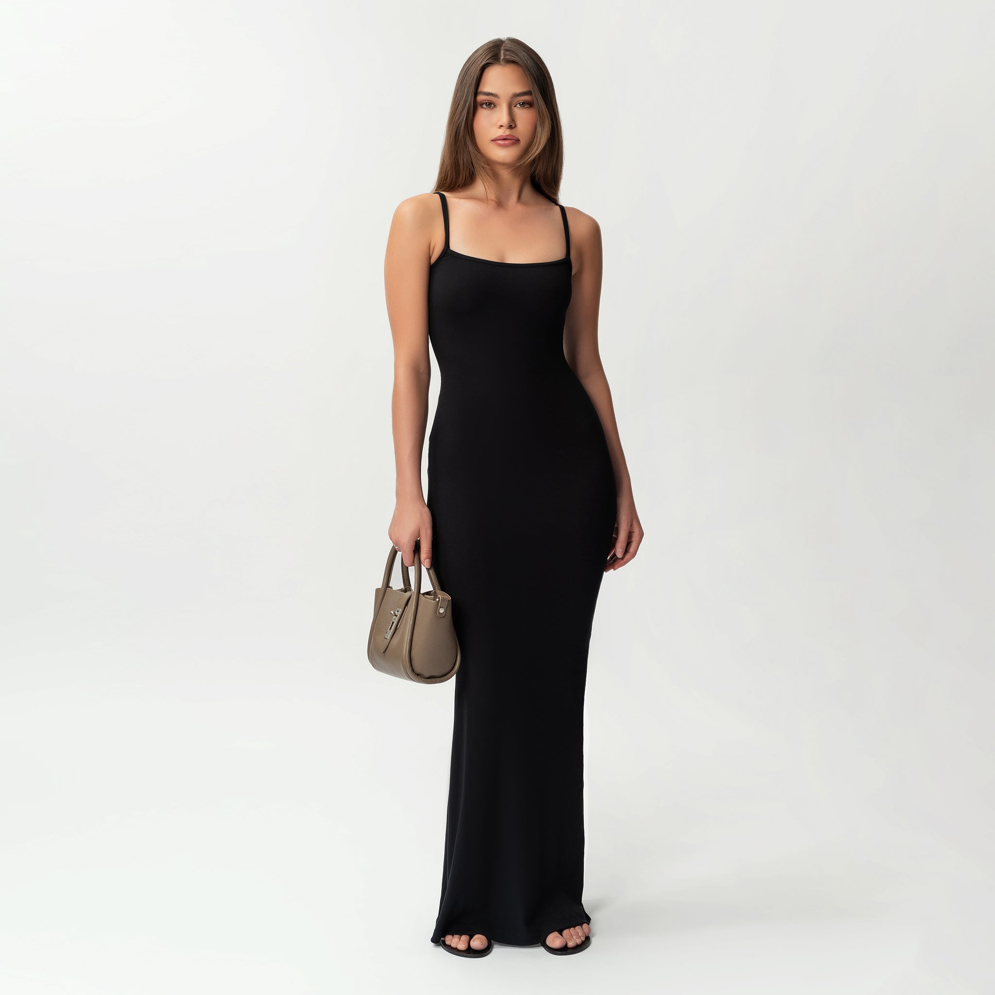 tencel rib knit maxi slip dress Quince Women's Tencel Rib Knit Maxi Slip Dress, Black, Size 1X, Cotton/Modal, Body-Hugging Fit